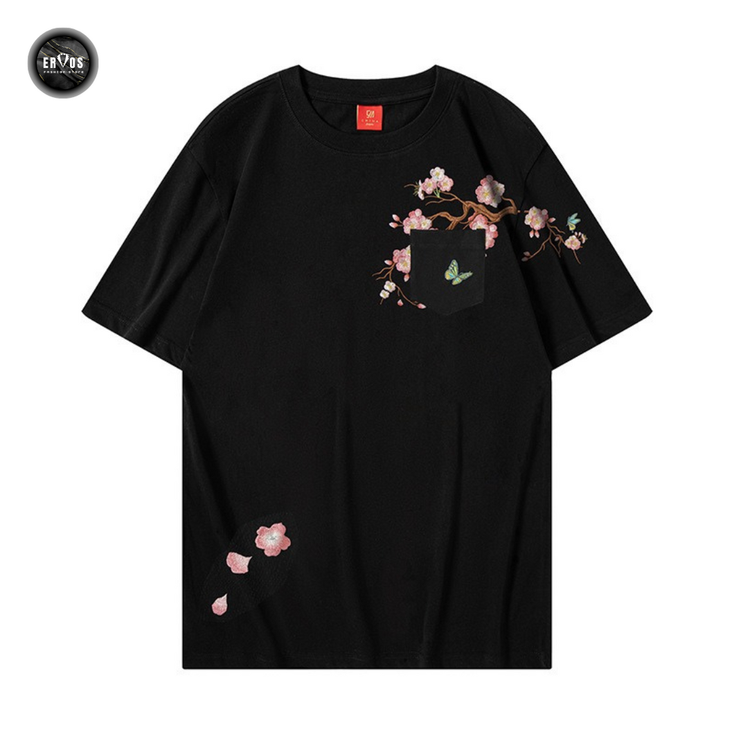 EMBROIDERY T-SHIRT POCKET PLUM BLOSSOMS #109