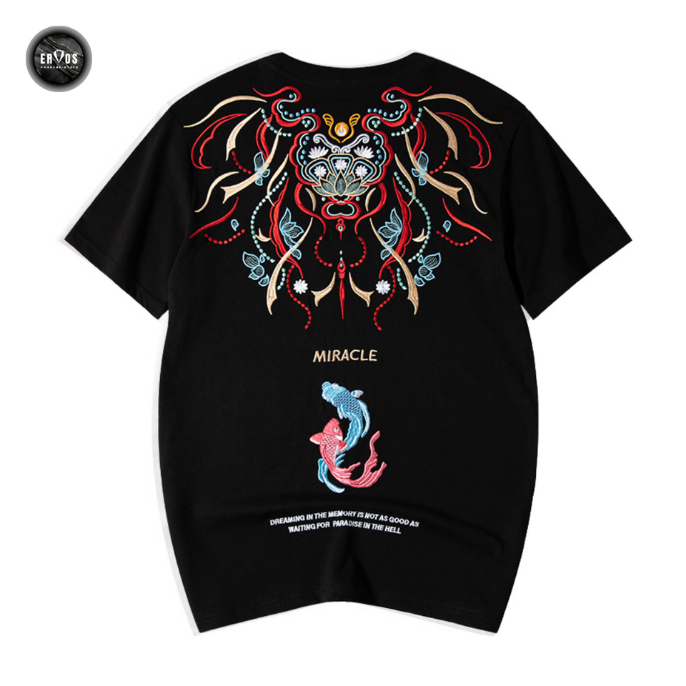 EMBROIDERY T-SHIRT KOI AND LOTUS #003