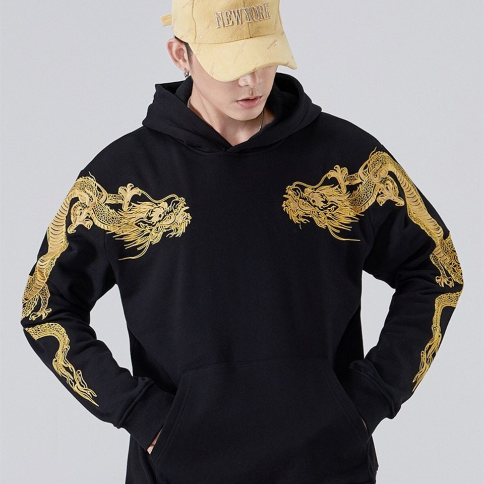 EMBROIDERY HOODIES GOLDEN DRAGON H032 ErosFashion2u