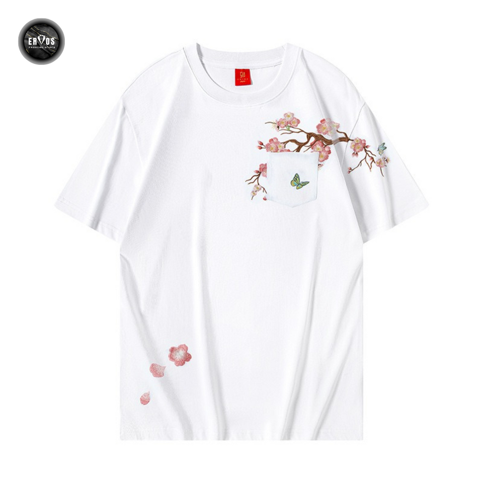 EMBROIDERY T-SHIRT POCKET PLUM BLOSSOMS #109