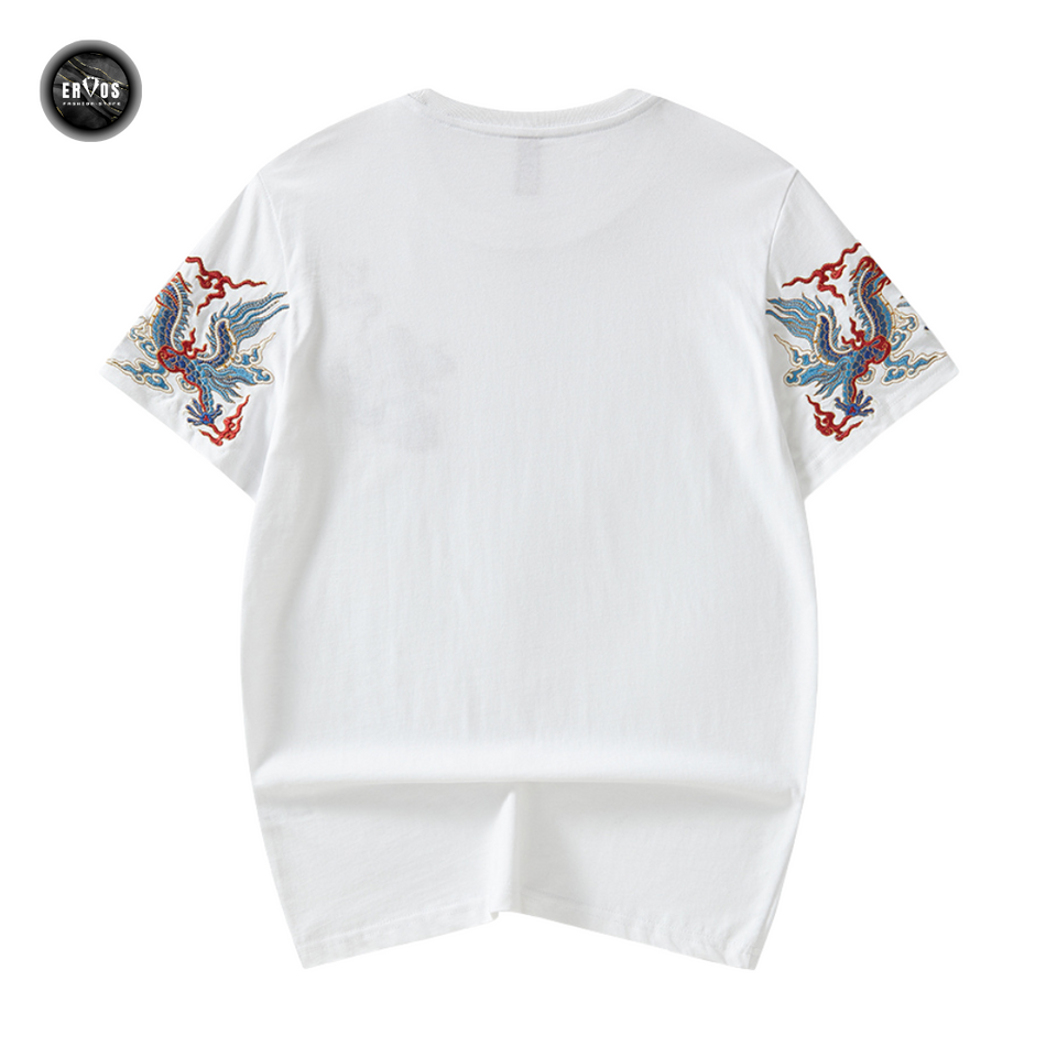 EMBROIDERY T-SHIRT TWIN DRAGON WITH FIREBALL #027