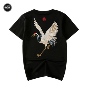 EMBROIDERY T-SHIRT RED-CROWNED CRANE #084