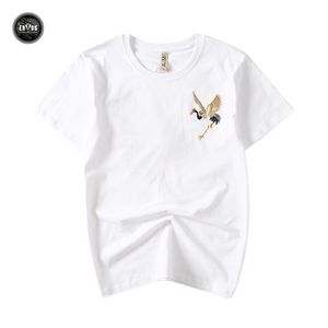 EMBROIDERY T-SHIRT RED-CROWNED CRANE #084