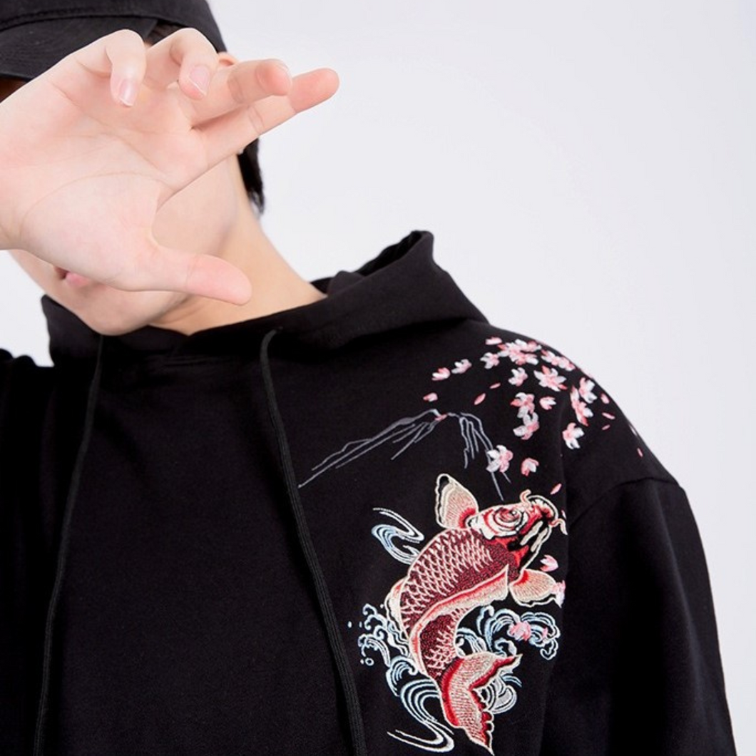 EMBROIDERY HOODIES SAKURA KOI H006