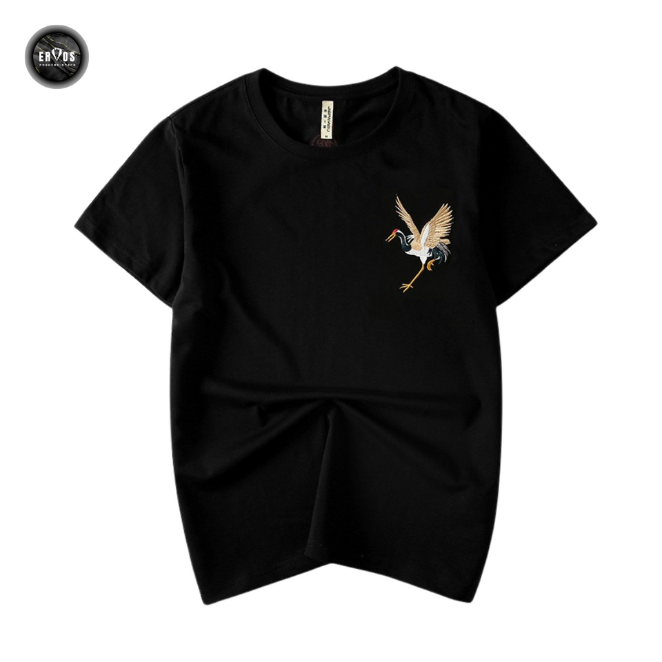 EMBROIDERY T-SHIRT RED-CROWNED CRANE #084